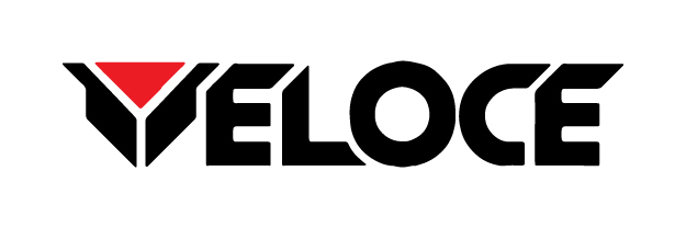 Logotipo moderno de la marca Veloce con triángulo rojo
